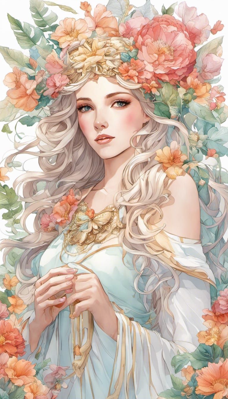 Flora: Roman Goddess in Watercolor Floral World