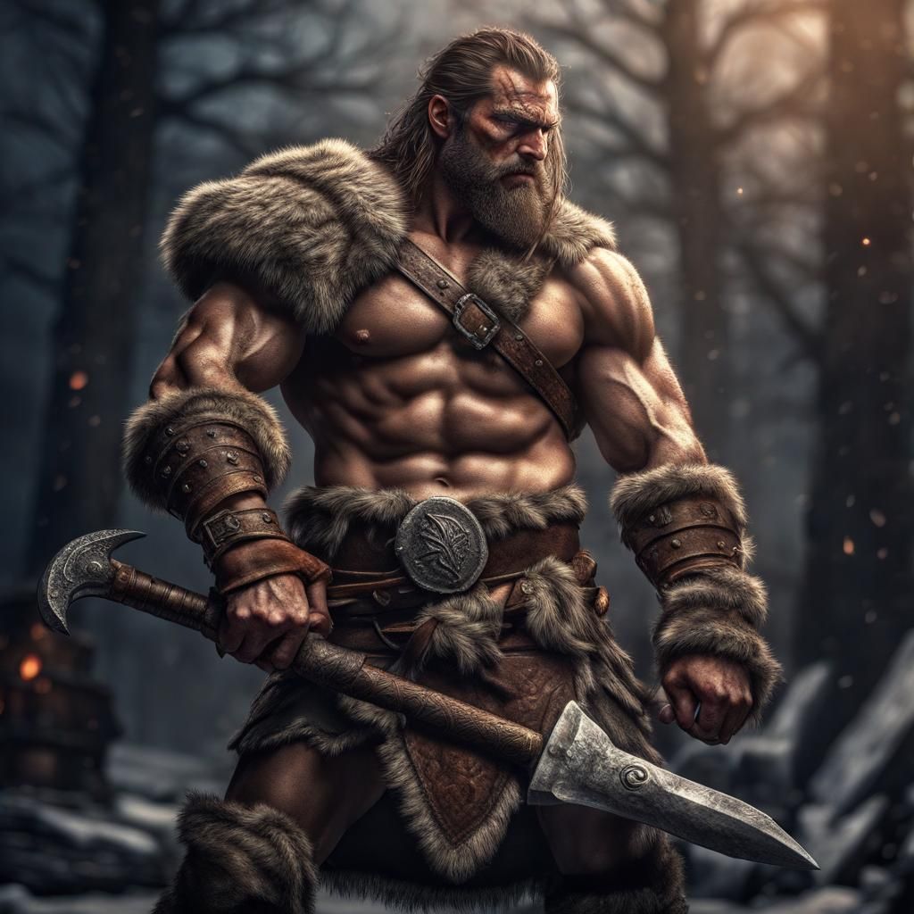 Hyperrealistic Human Barbarian with Greataxe
