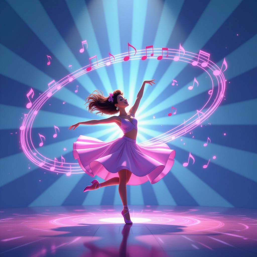Vibrant Dancer Twirling on Stage in 3D Style