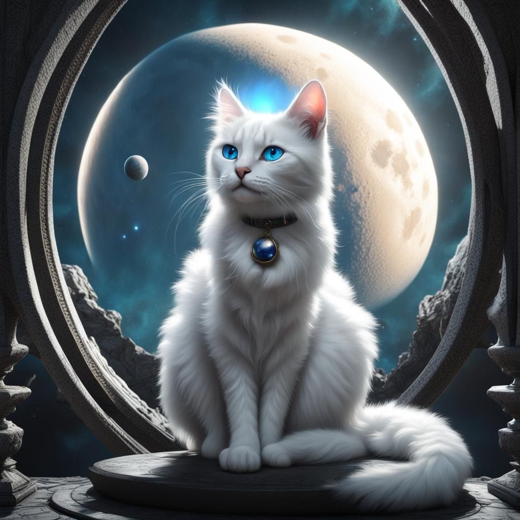 Planetary Cat on the Moon: Digital Art