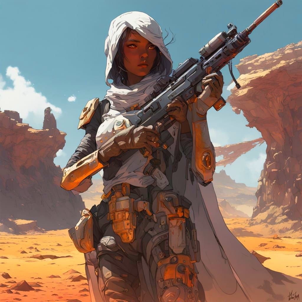 Gritty Desert Warrior in Cybernetic Armor