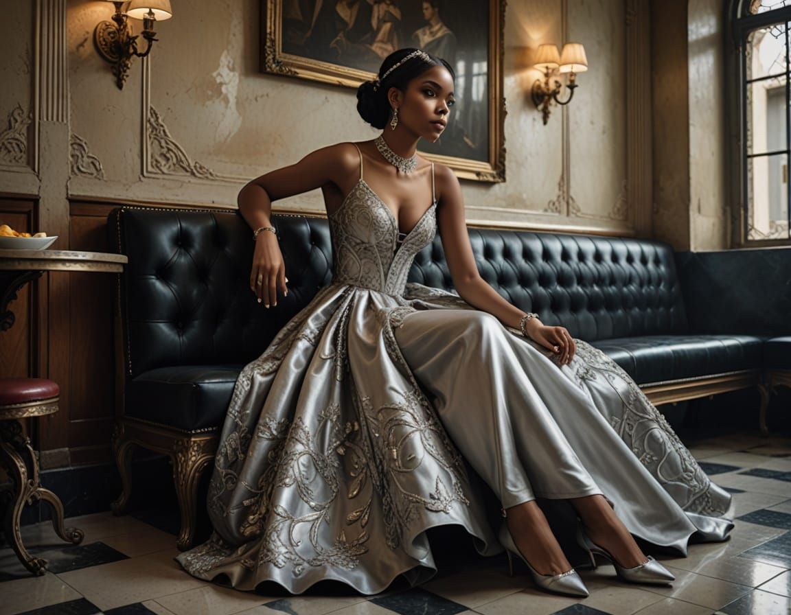 Dominican Woman in Gothic Dress, Hyperrealistic Digital Art