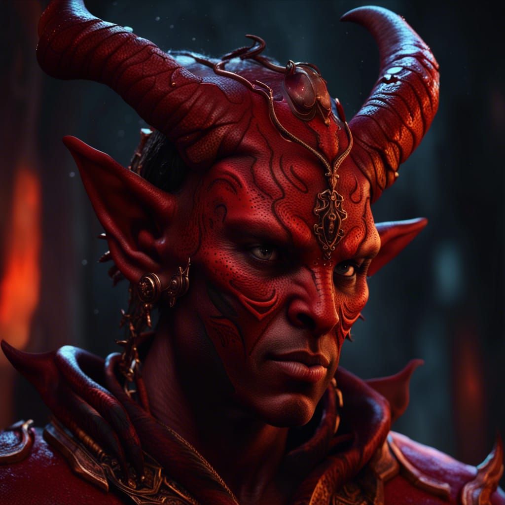 Detailed Tiefling Portrait in Fantasy Concept Art