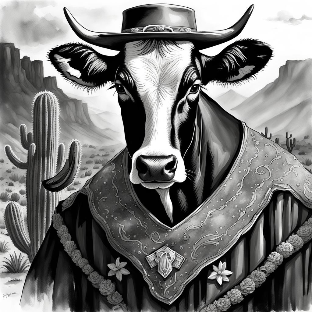 Jersey Cow in Gowns: Watercolor Art