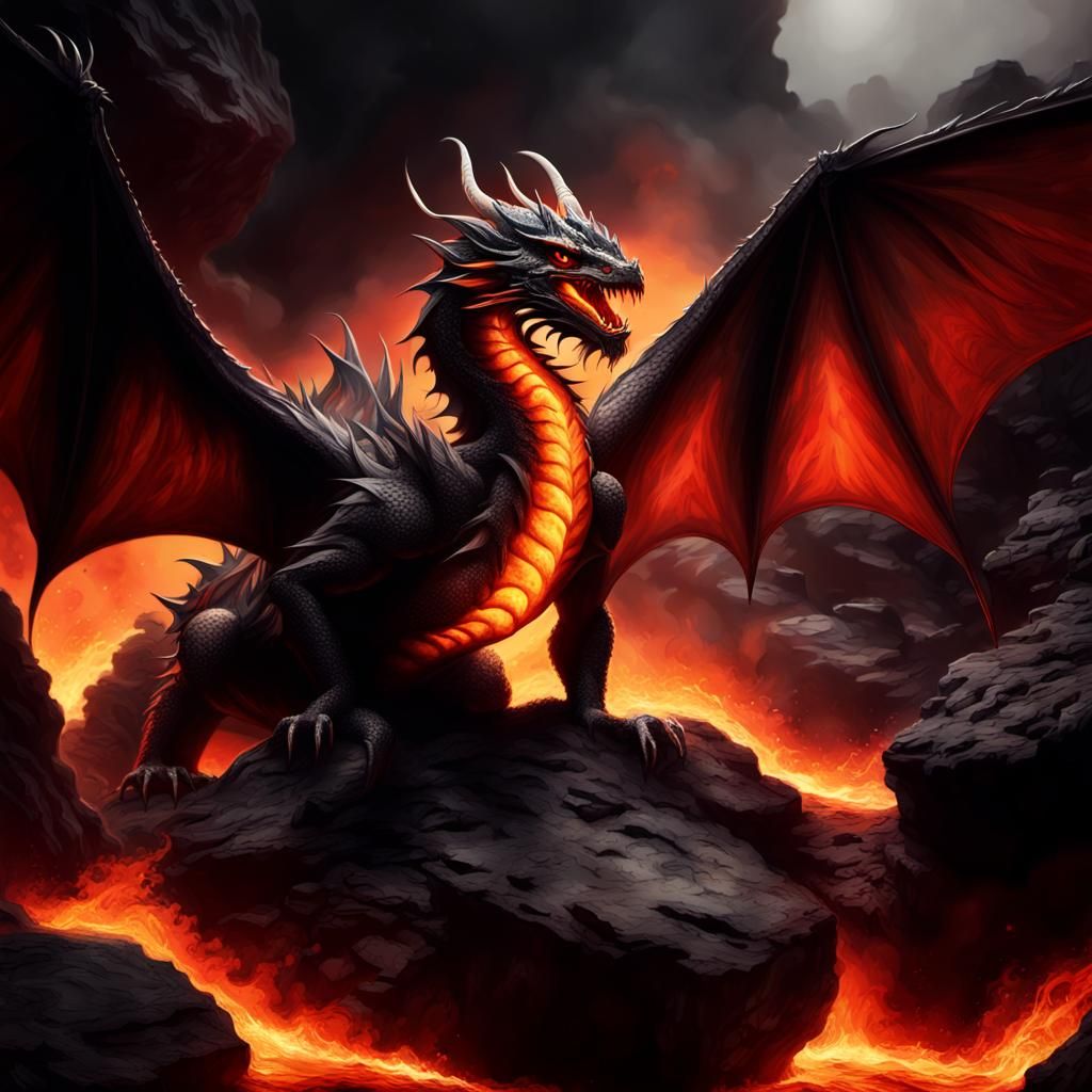 Dragon Silhouette in Fiery Landscape: Splash Art