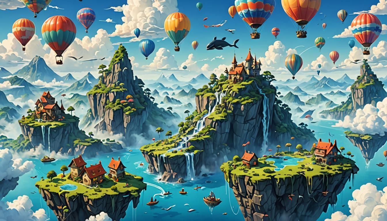 Whales Fly Around Floating Sky Islands