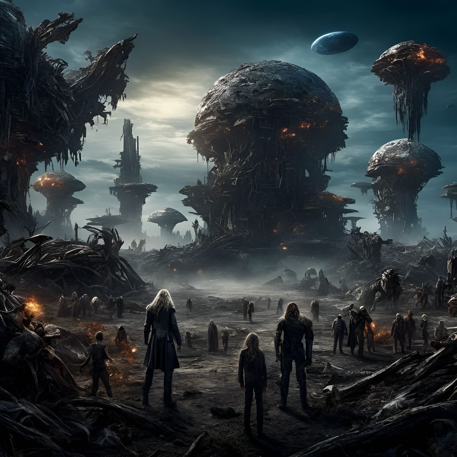Desolate Wasteland with Horrifying Creatures in Galactic Set...
