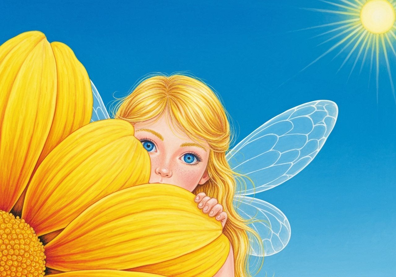 Fairy Peeking from Flower in Vivid Wonderland