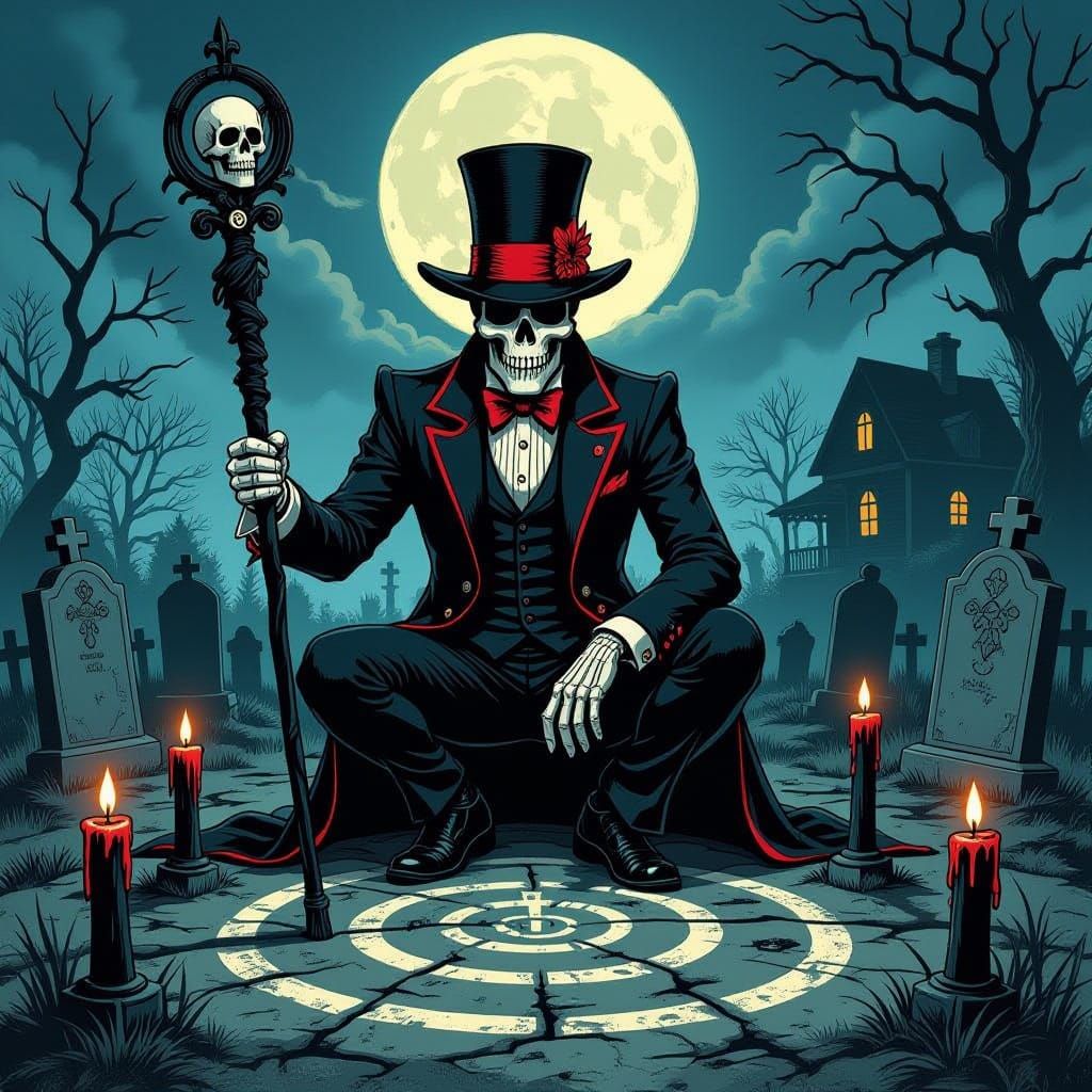 Skeletal Figure in Gothic Ritual Scene