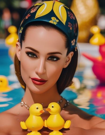 A rather cute photo of a brunette with 2 rubber ducks at the Pineapple hotel