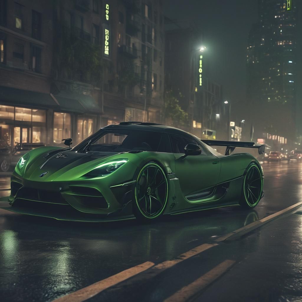 Koenigsegg Jesko Drifting Through Neon City, Digital Art