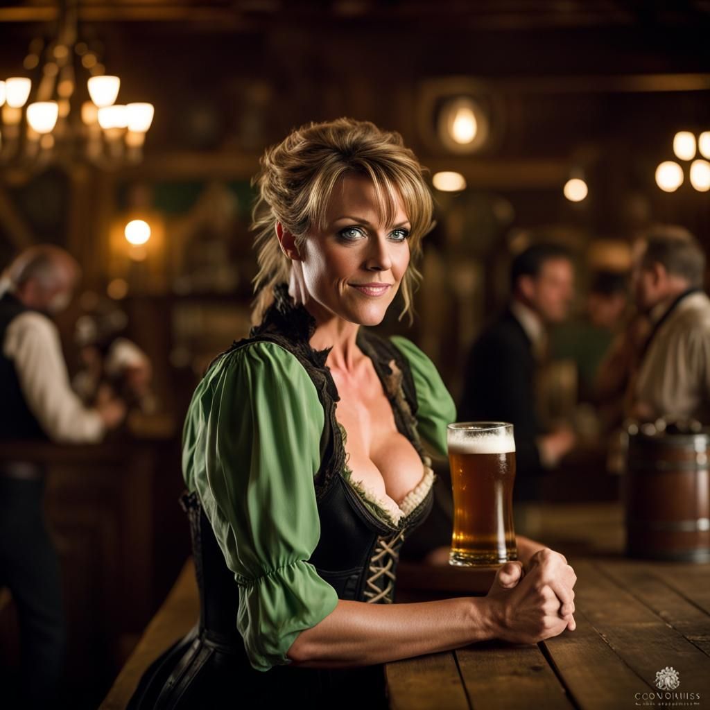 Amanda Tapping Serves Beer in Old West Tavern