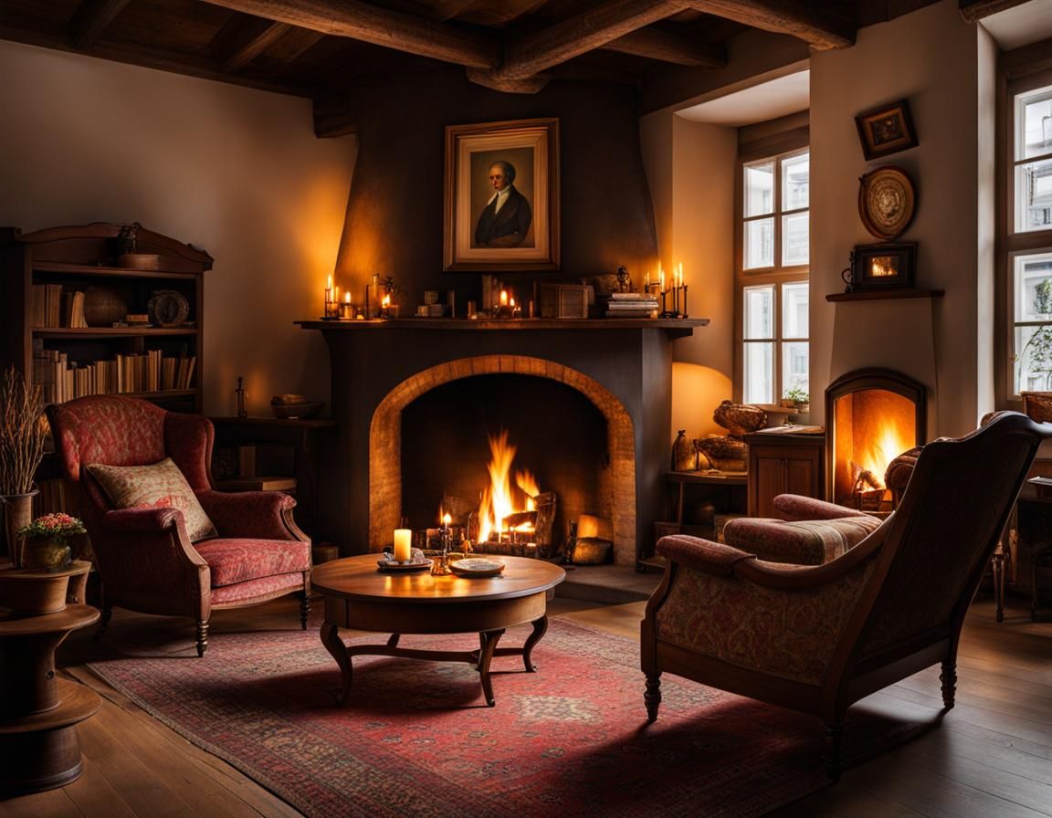 Cozy Living Room with Fireplace in Grandparents' House