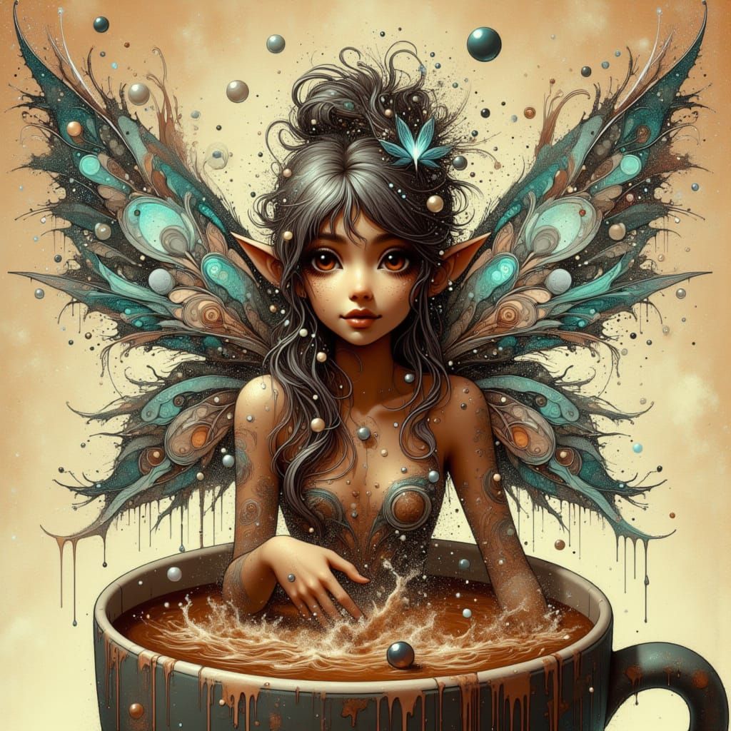 Mocha Fairy with Turquoise and Gold Splash Art
