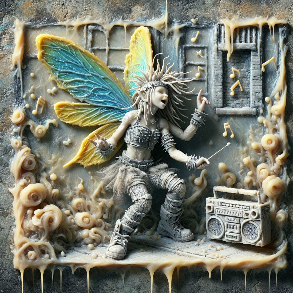 Punk Rock Fairy in Encaustic Wax Art