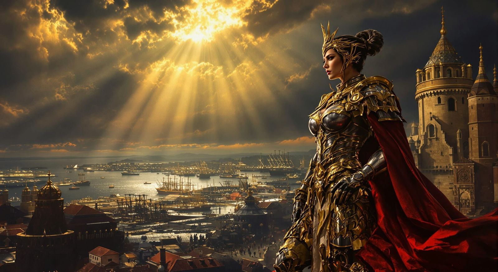 Fantasy City Warlord in Pre-Raphaelite Style