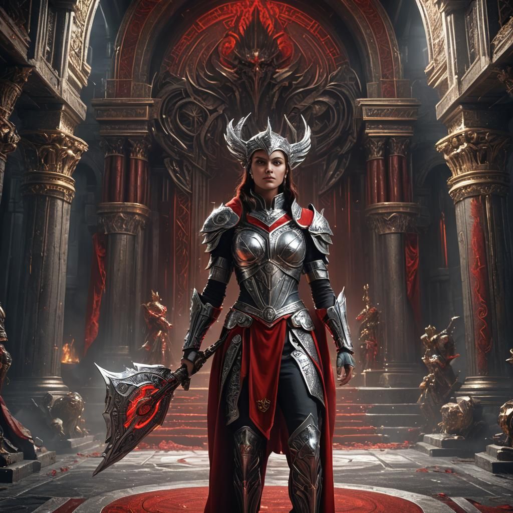 Woman in Red and Silver in Throne Room