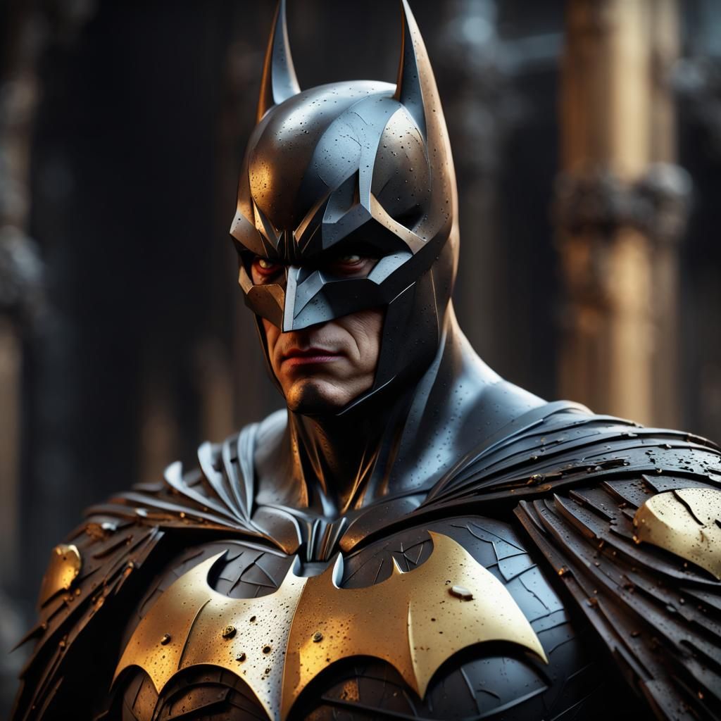 Batman Sculpture in Black Metal and Gold