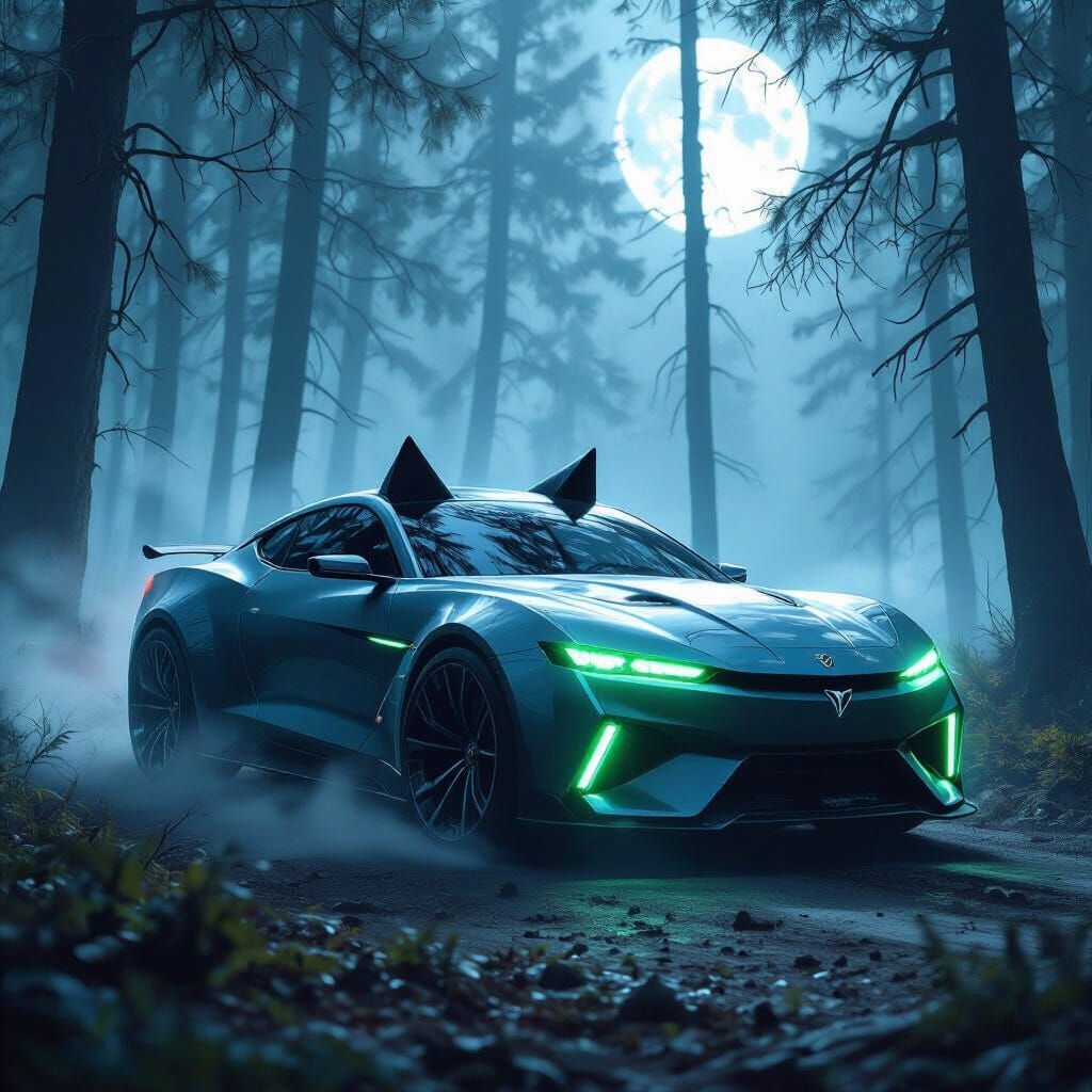 Majestic Wolf Car in Moonlit Forest