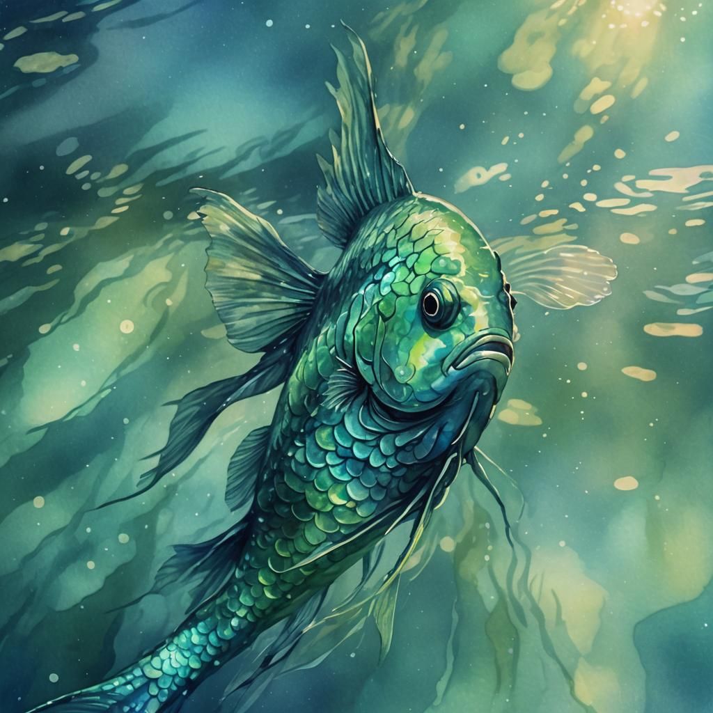 Fish with Northern Lights Skin: Underwater Digital Art