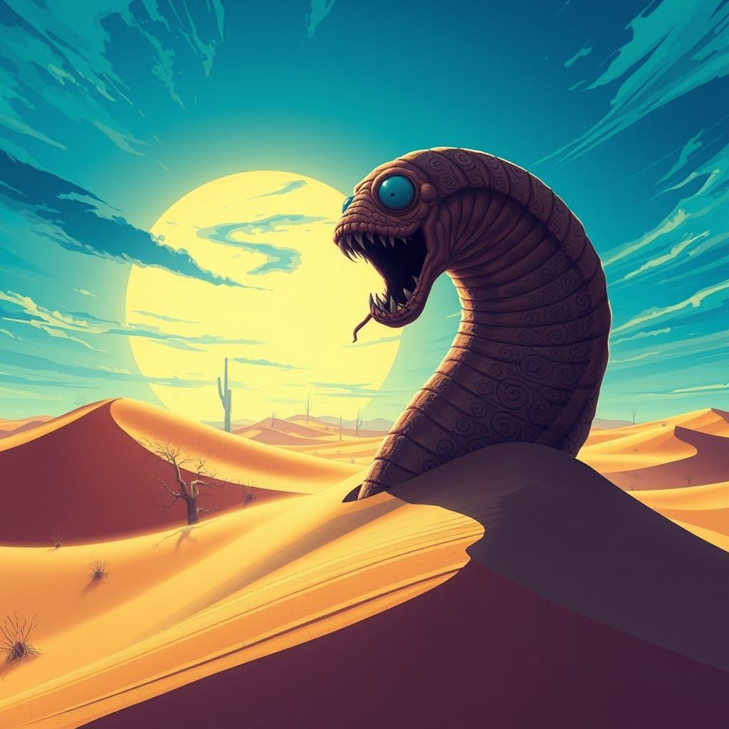 Dark Fantasy Sandworm Emerge from Dunes in Vibrant Electric ...