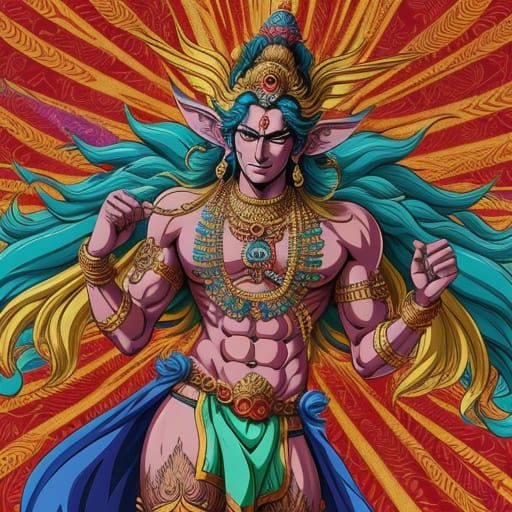 Lord Vishnu in Underwear Anime Style