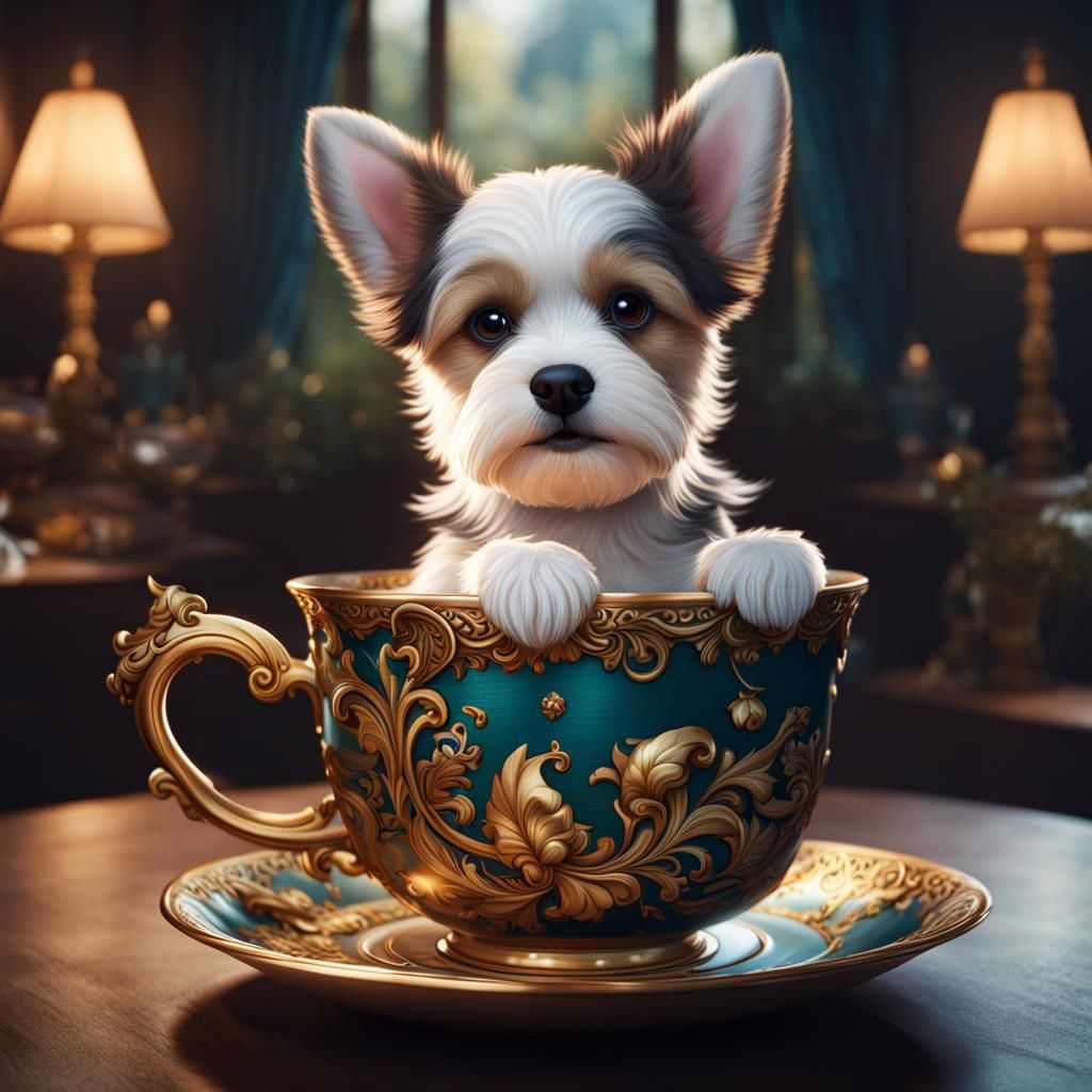 Dog in Teacup: Detailed Fantasy Art