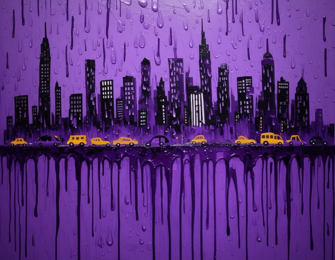 Mischievous Rainy Cityscape in Finger Painting Style