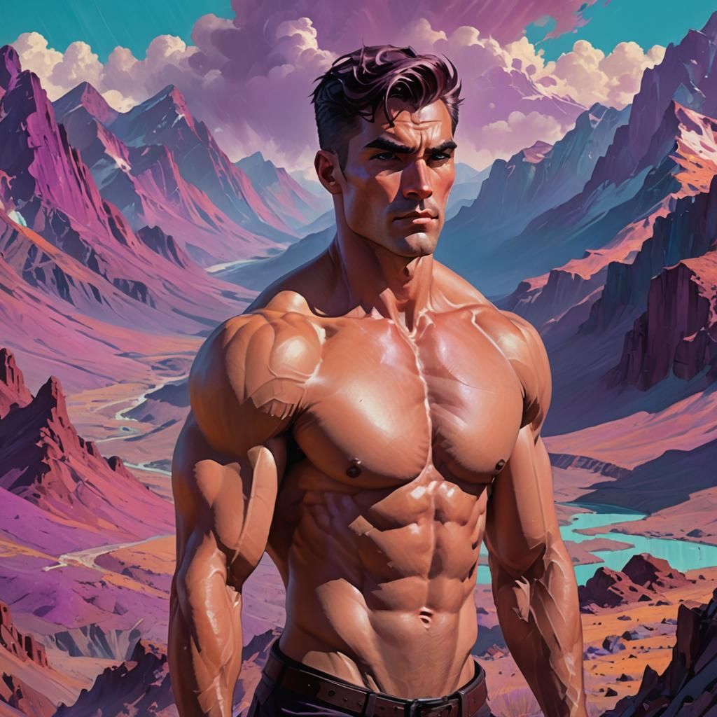 Fantasy Landscape with Shirtless Male Figure