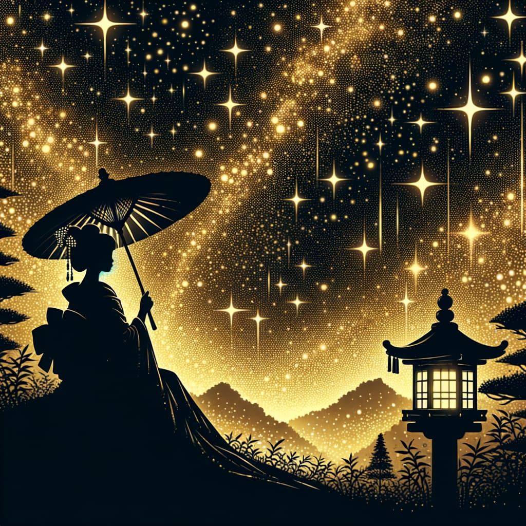 Lone Geisha in Golden Twilight