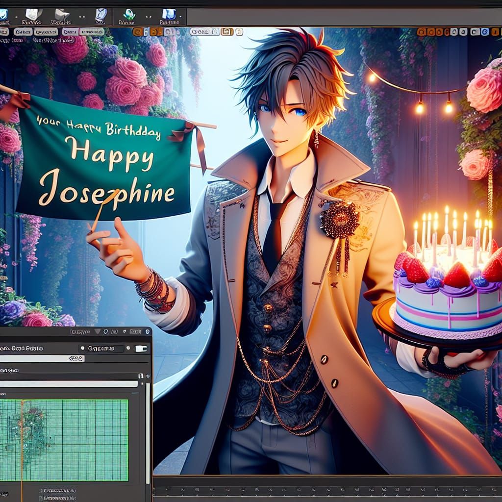 Fantasy Birthday Card for Josephine with Anime Character