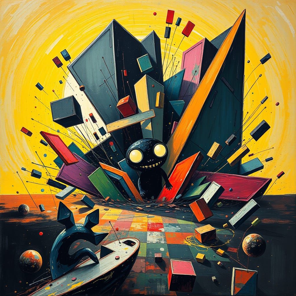 Abstract Geometric Chaos in Brutalist Style