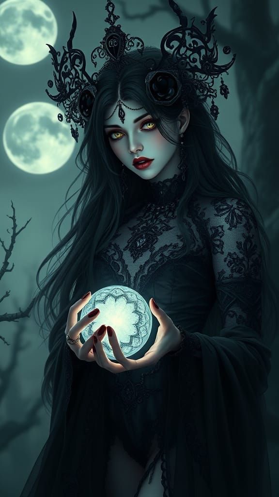 Gothic Goddess in Moonlit Realm: 3D Anime Art