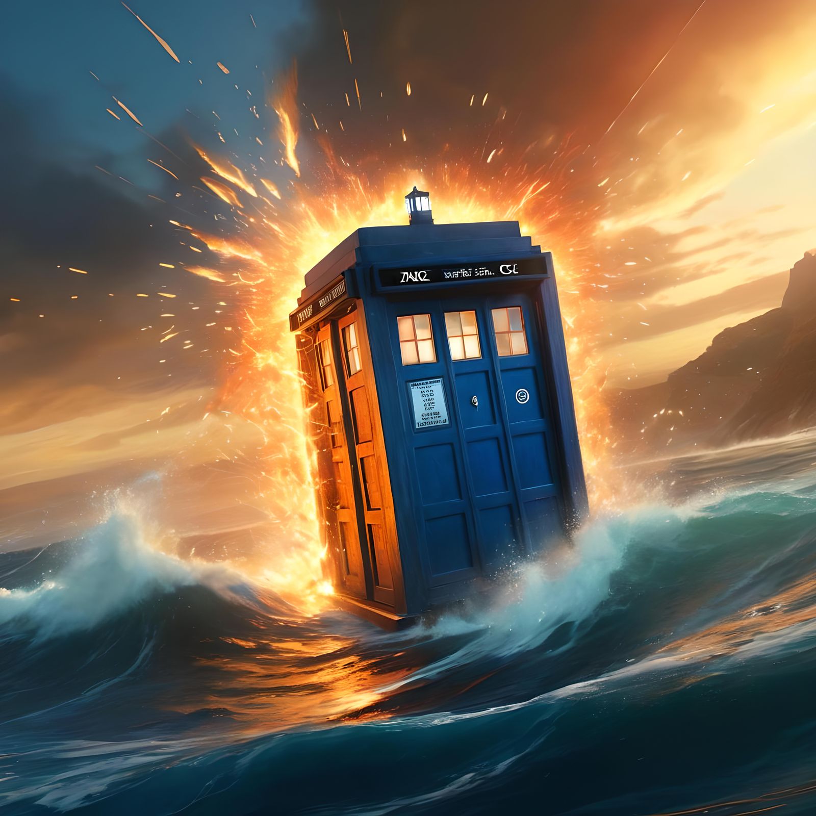 Fiery Tardis Emerges from Ocean
