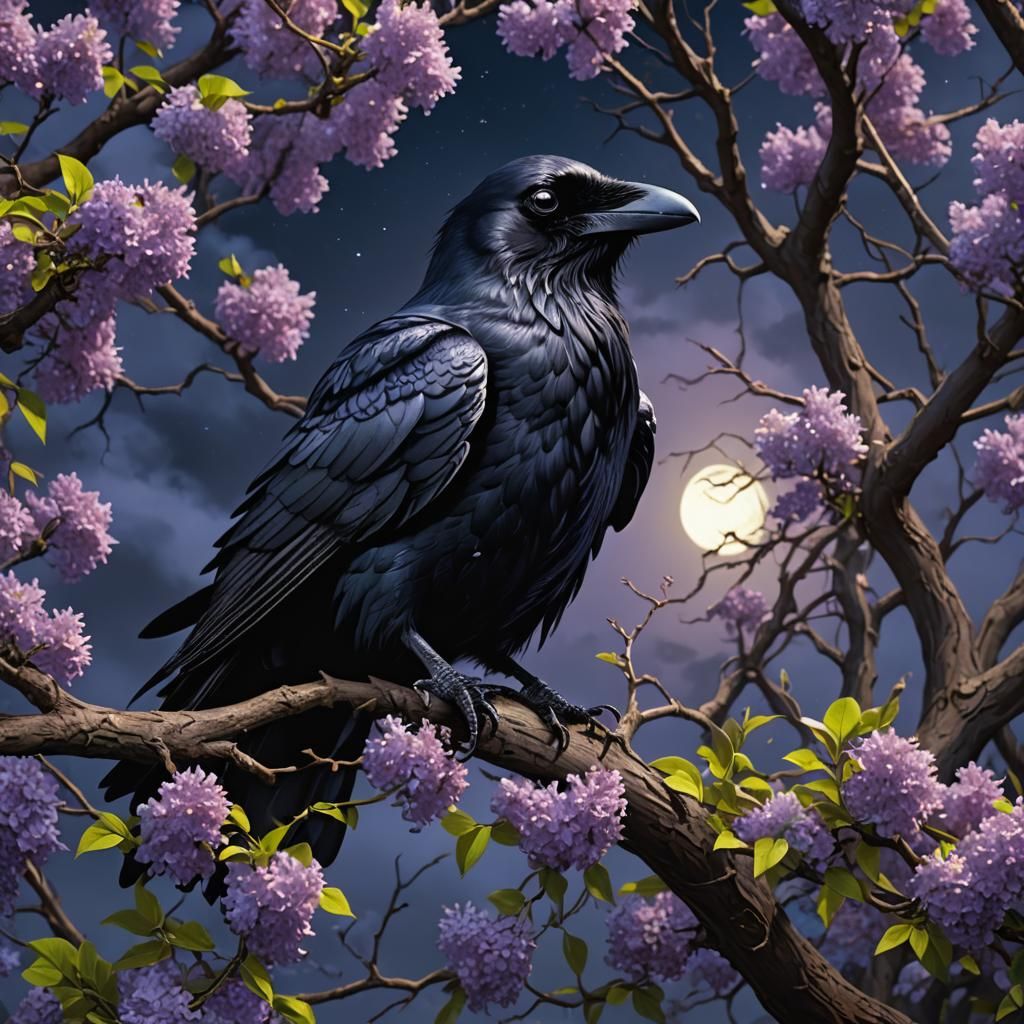 Raven with Glowing Eyes in Moonlight: Dark Fantasy Art
