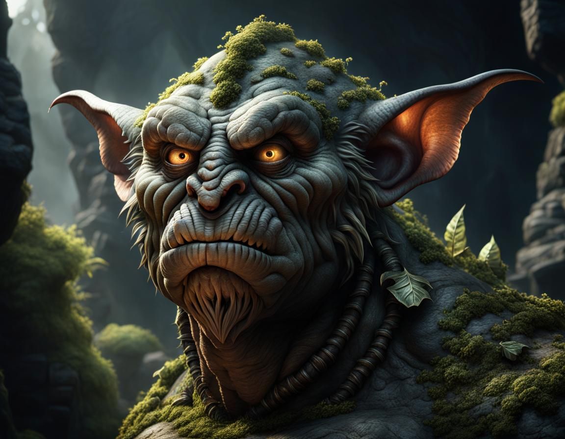 Warty Male Golem Portrait in Digital Matte Painting