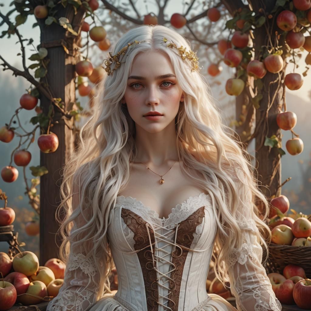 Ethereal Woman Portrait with Apples in Fantasy Art Style