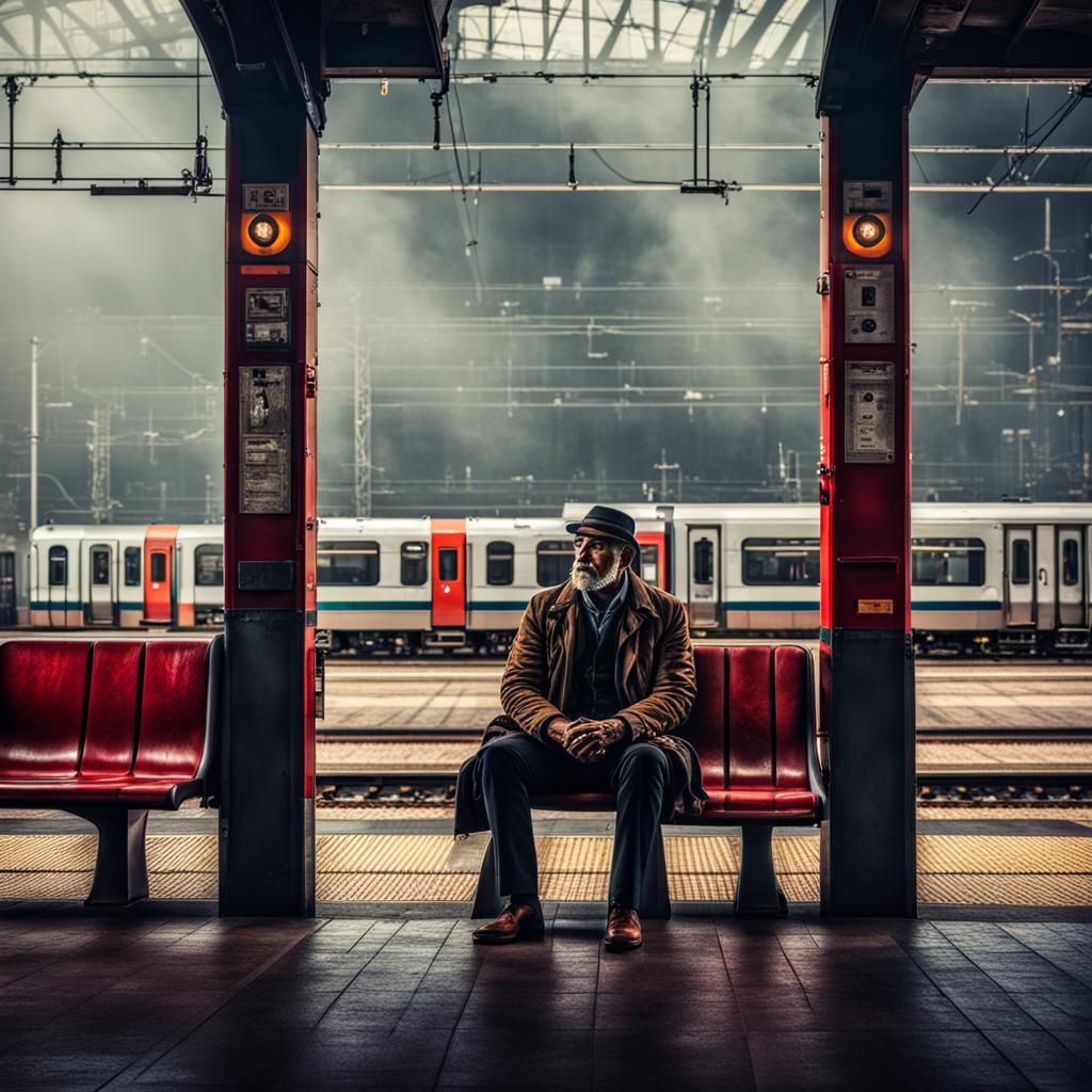 A man waiting for someone on the train station