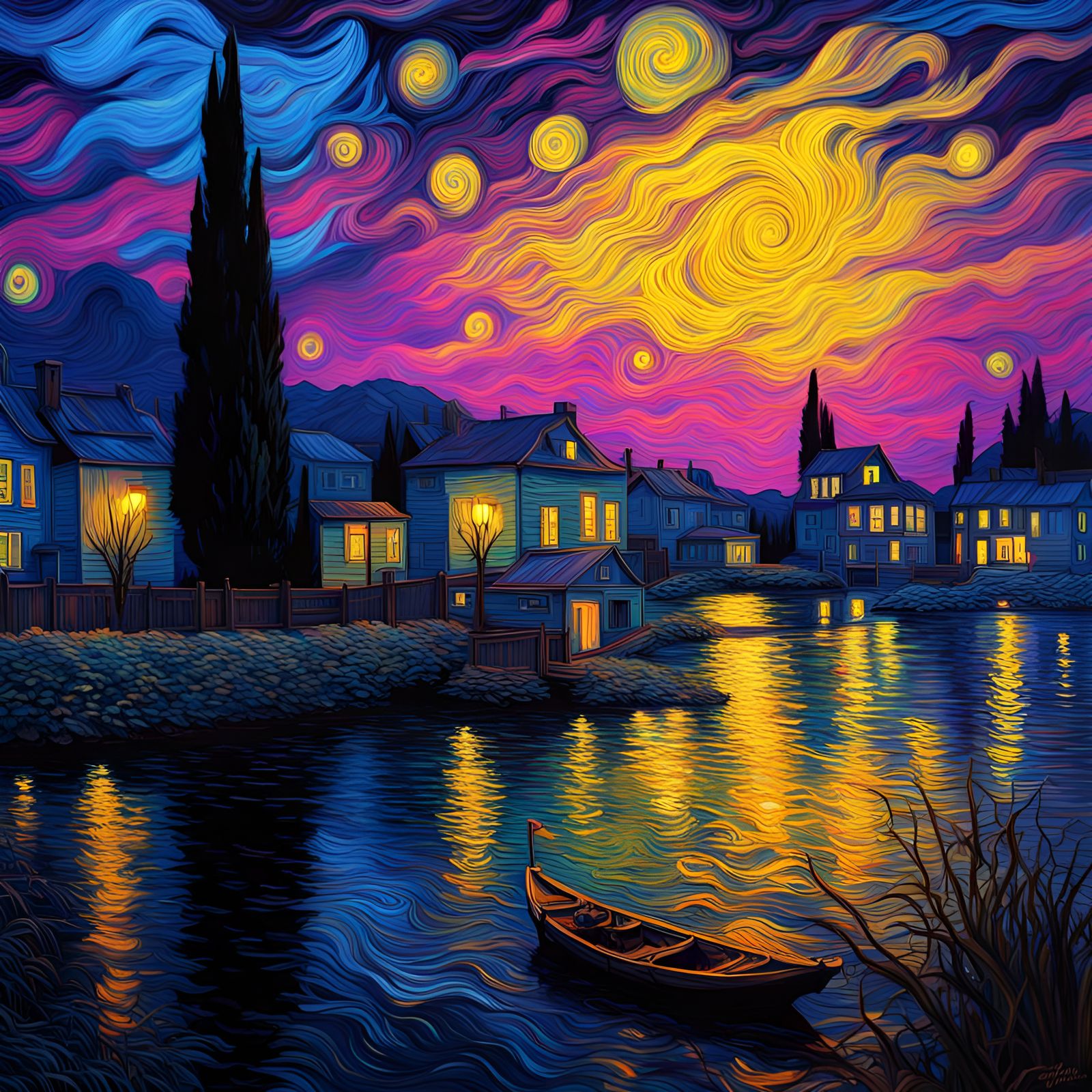 Blacklight Painting in a Van Gogh Style