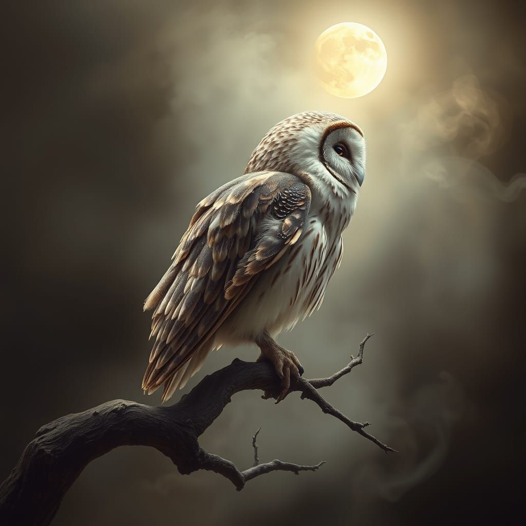 Majestic Barn Owl in Eerie, Misty Landscape