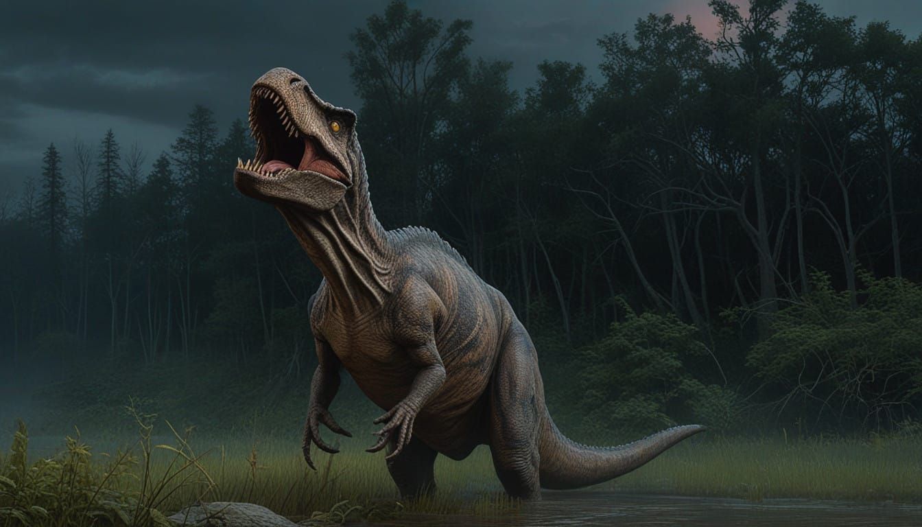 Menacing T. Rex Looms Over Primordial Watering Hole