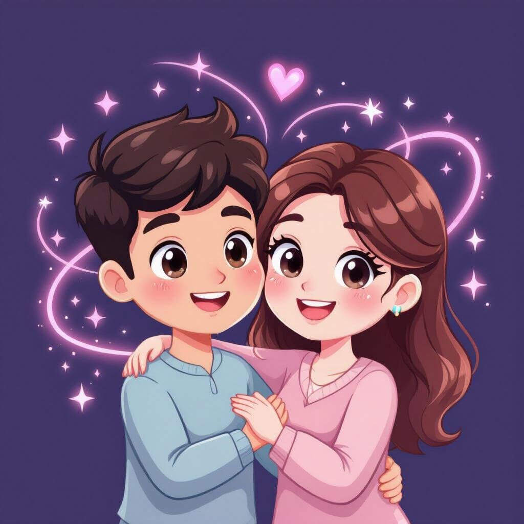 Cute Cartoon Couple Embracing for Dating App Logo