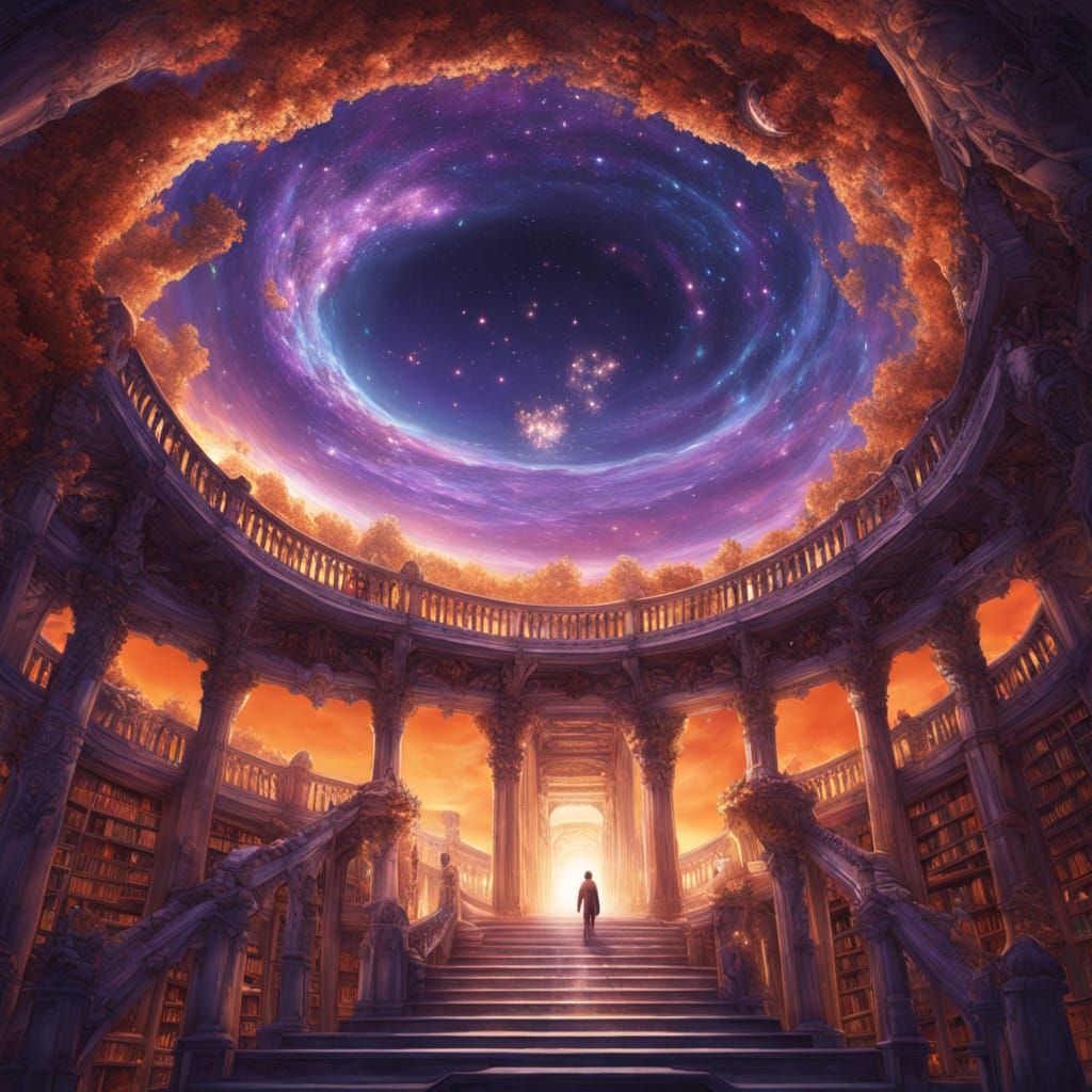 Vast Floating Library in Stratosphere, Cosmic Surrealism