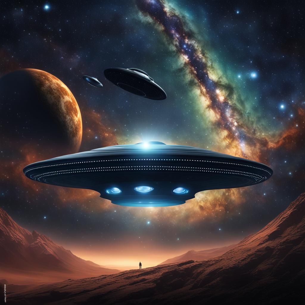 UFO Portrait in Starry Night Sky