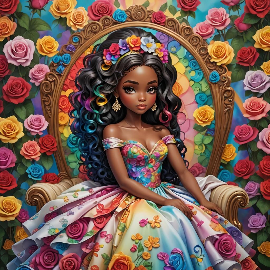 Beautiful Chibi Woman with Rainbow Eyes in 3D