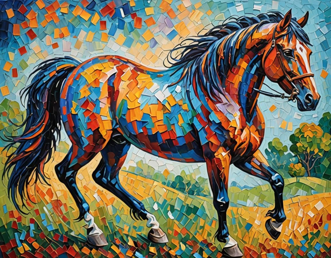 Horse in Expressionist Neo-Impressionist Impasto Painting