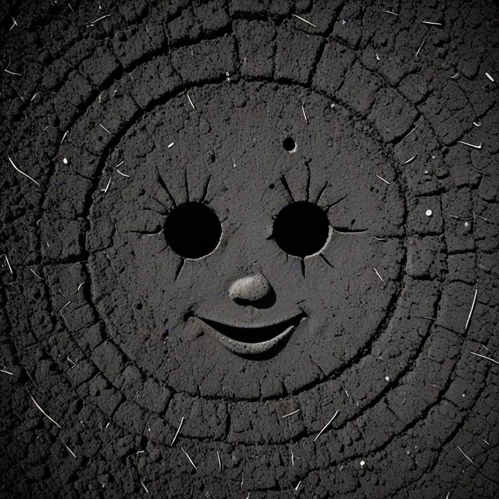 Mysterious Face in the Ground in Black and White