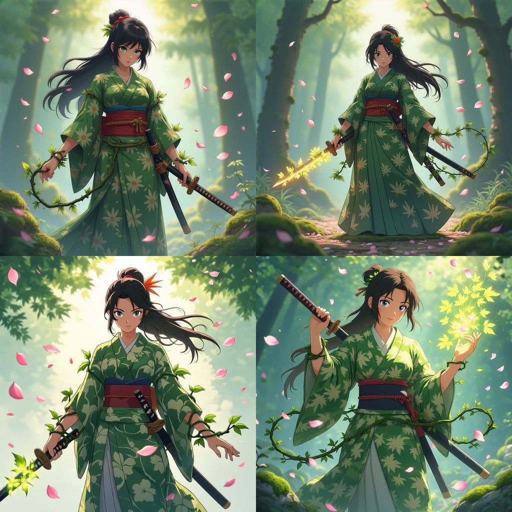 Anime Warrior with Katana in Ghibli Style