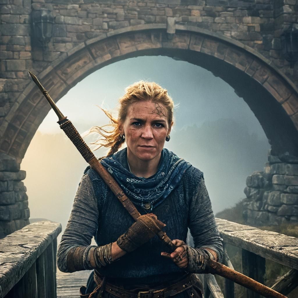 Peasant Crossing Mystical Bridge in Medieval Scotland