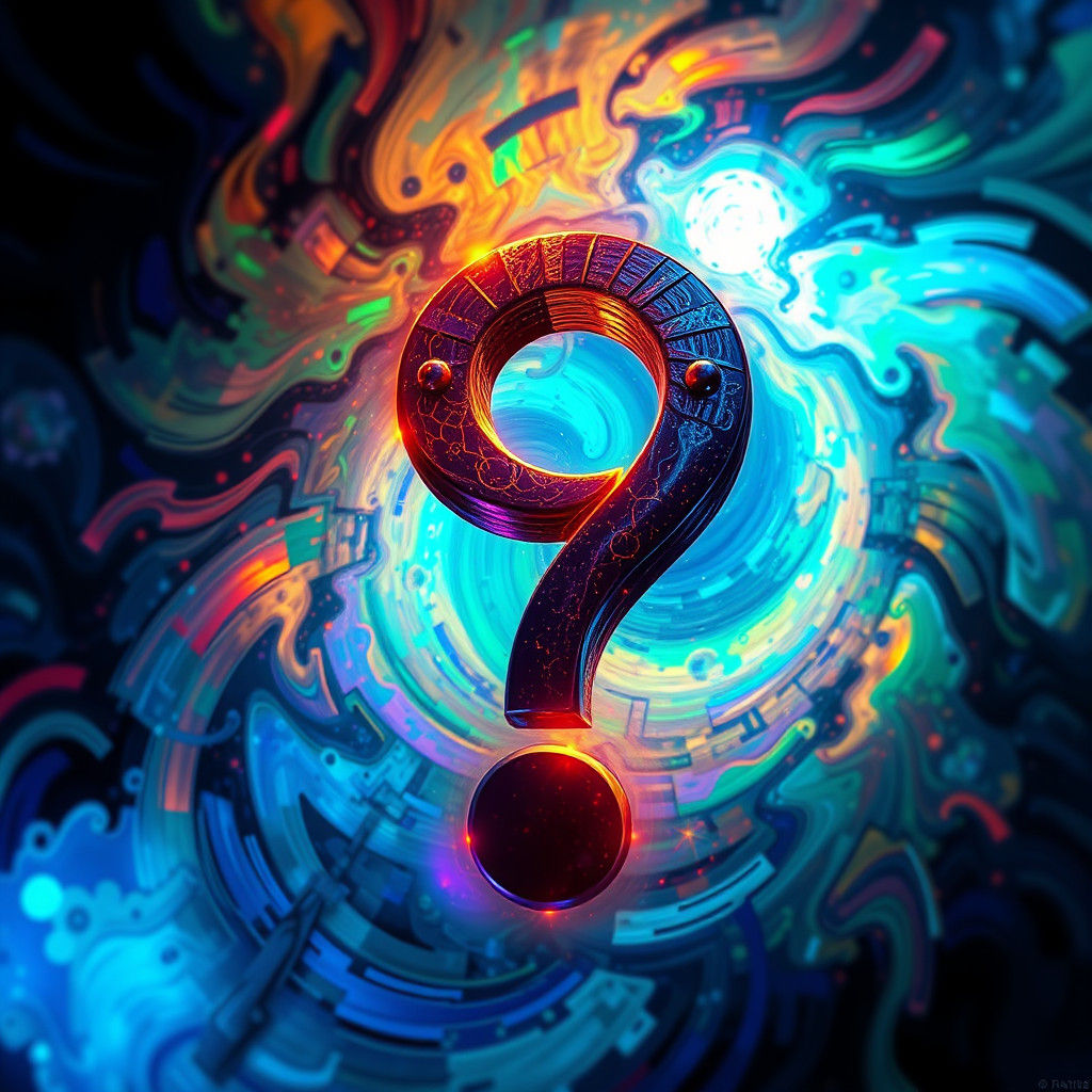 Mystical Question Mark in Surreal Iridescent Vortex